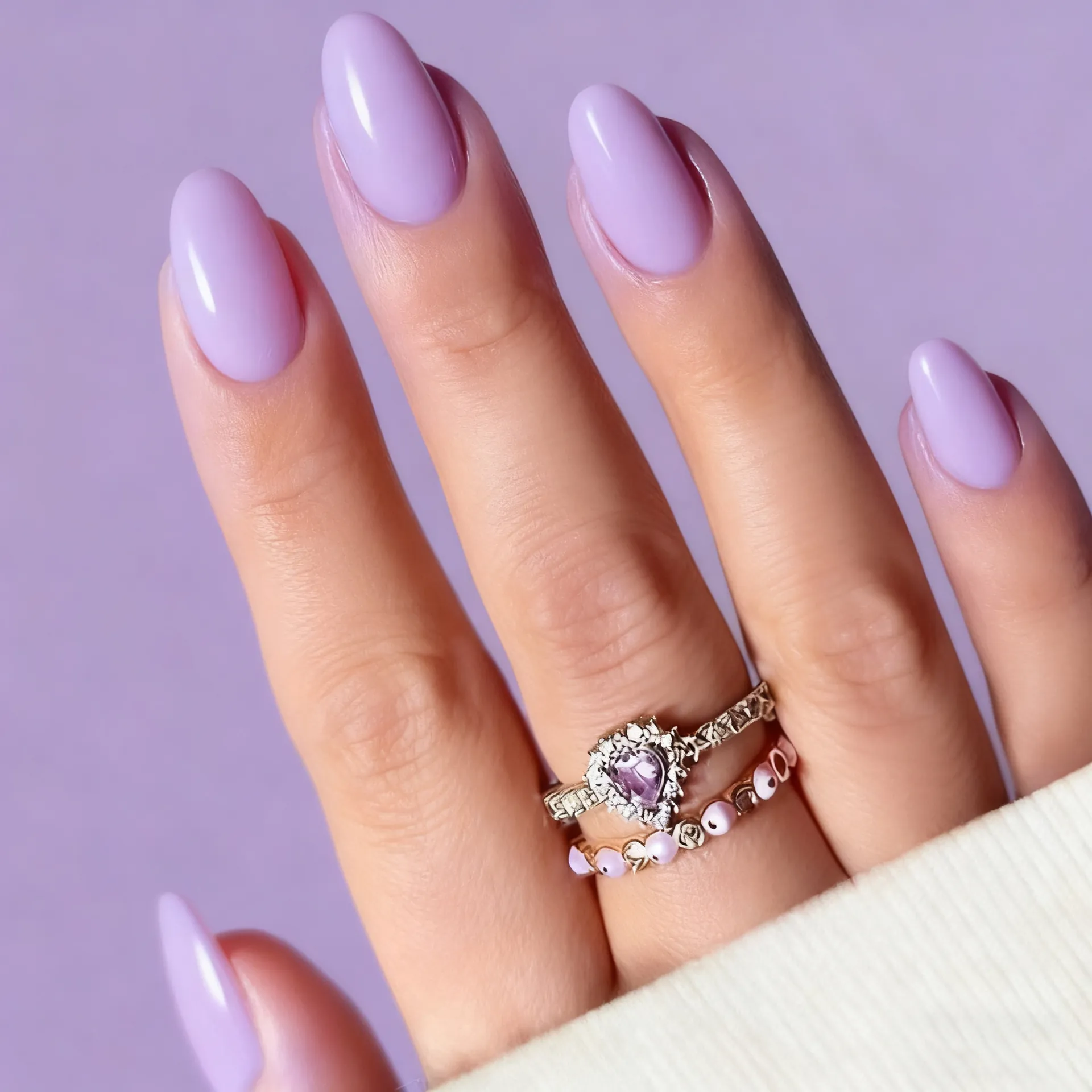 Light Purple Press On Nails Long Almond Shape Glossy ABS False Nails Minimalist Lavender DIY Manicure For Women