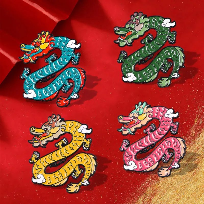 Chinese Dragon Enamel Pin Alloy Cartoon Animal Brooches For Backpacks Jackets Accessories