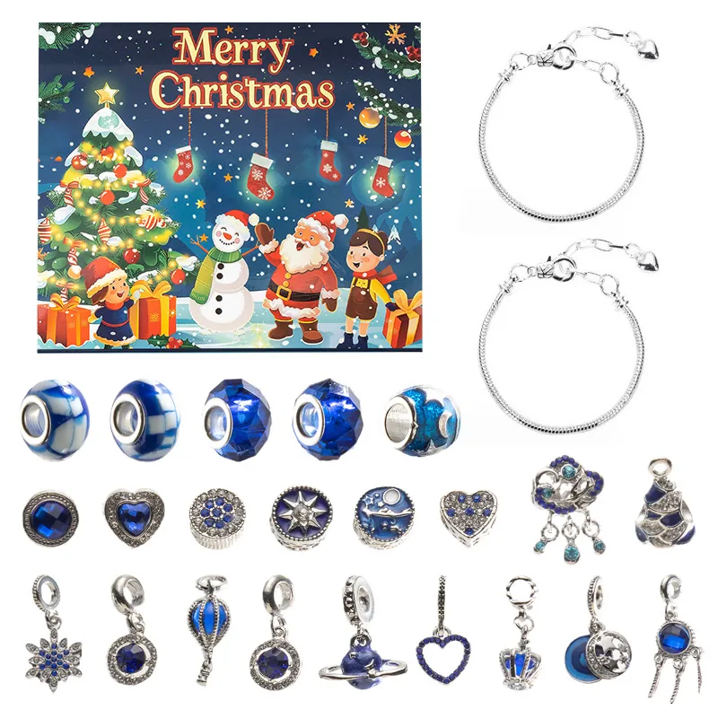 Christmas Advent Calendar DIY Bracelet Alloy Enamel Charms Beads For Girls Kids Countdown Jewelry Holiday Gift
