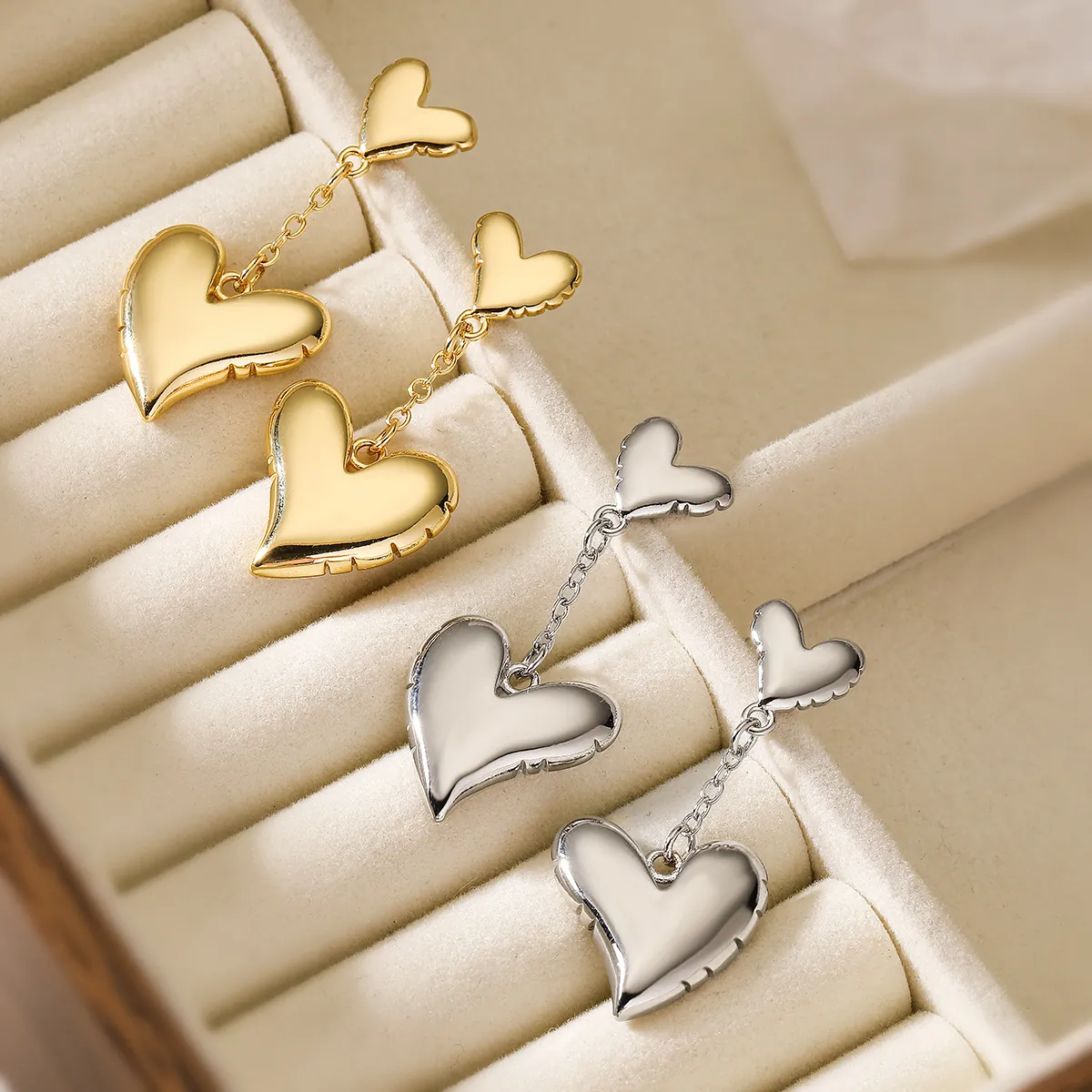 Copper Heart Drop Earrings 18K Gold Plated Simple Light Luxury Versatile Fashion For Women