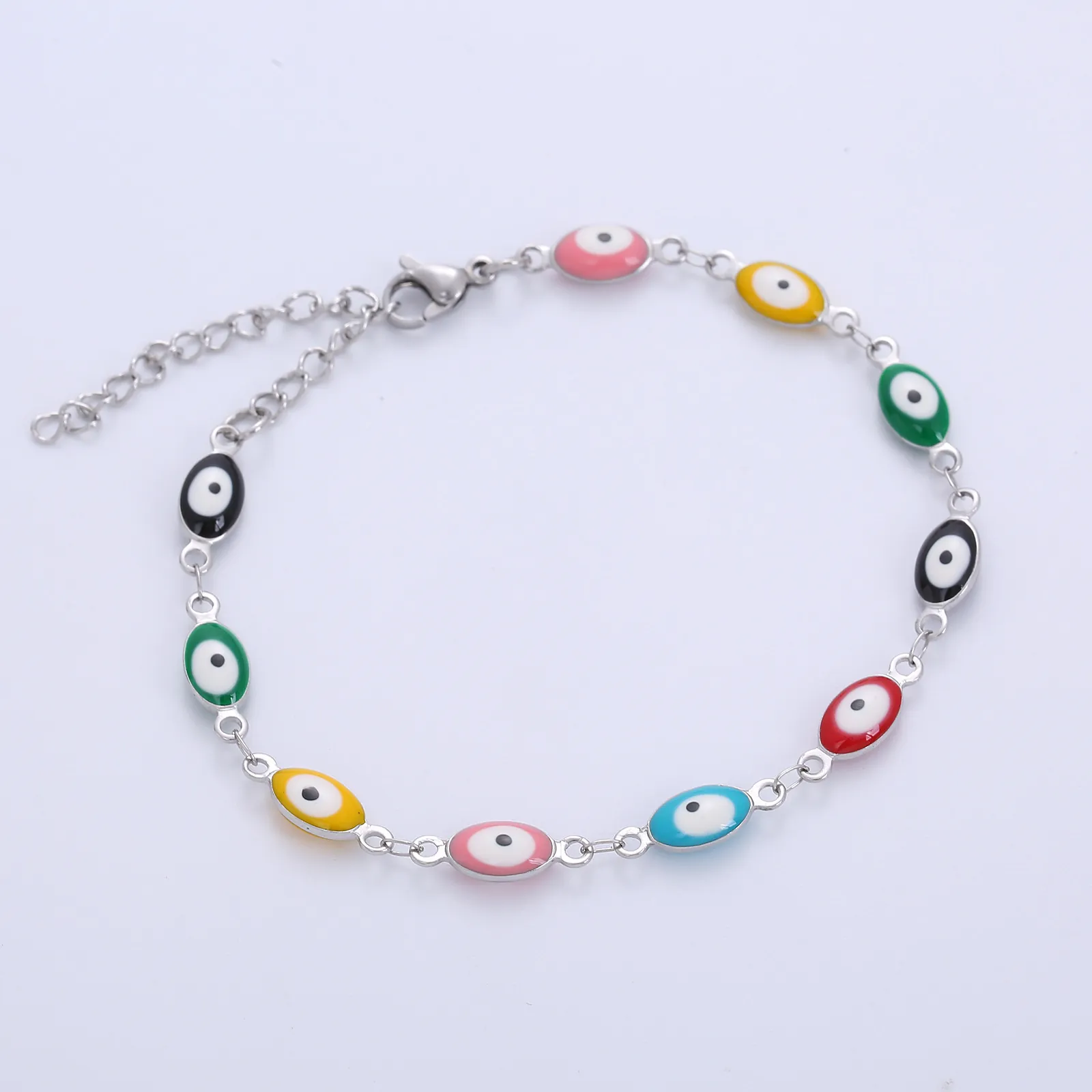 Evil Eye Bracelet Stainless Steel Colorful Enamel Eye Charm Adjustable Chain Lucky Jewelry For Women