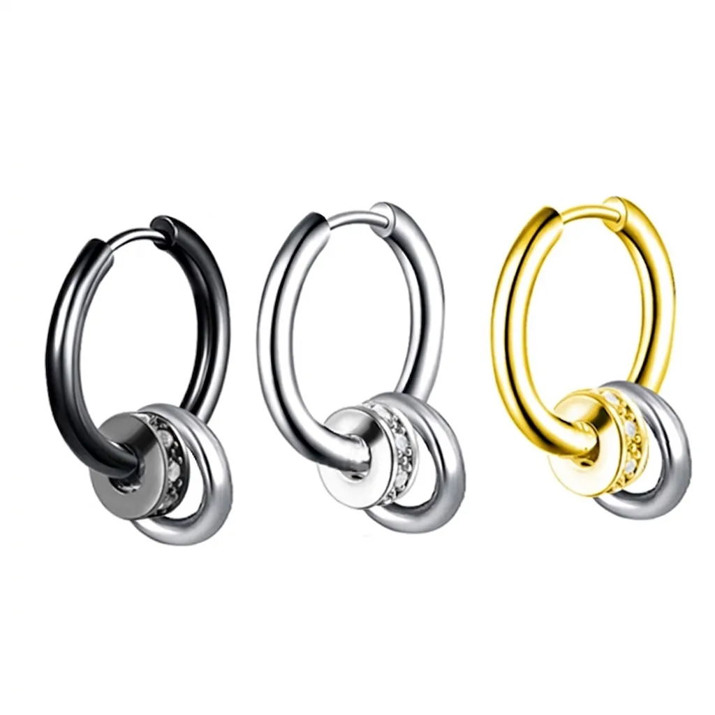Mode Titanstahl Creolen Für Herren Damen Rund Kreis Strass Charm Huggie Ohrringe Gold Schwarz Silber Schmuck