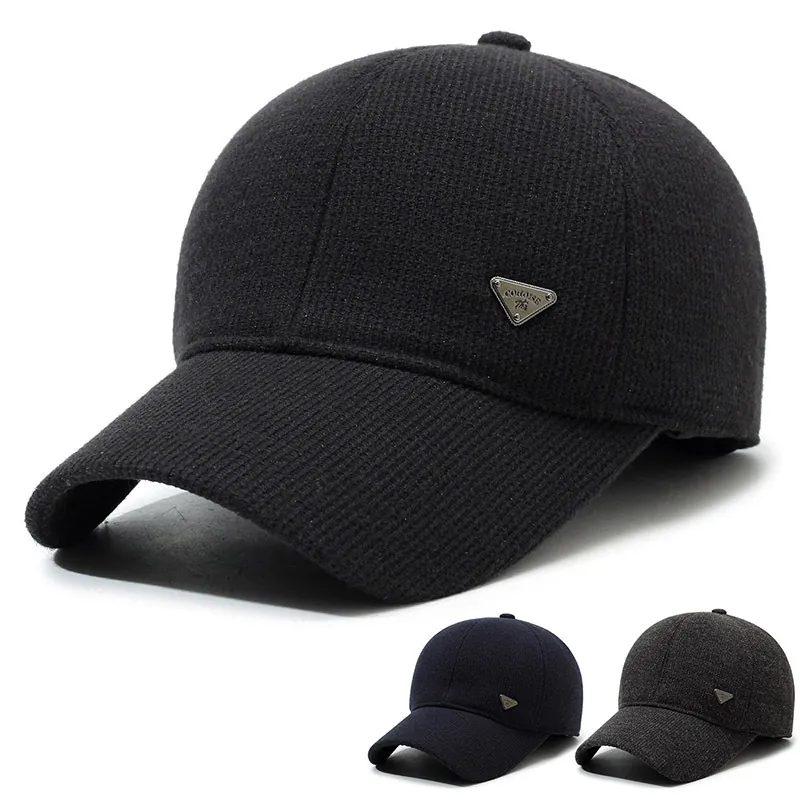 Men Winter Warm Baseball Cap With Ear Flaps Thickened Cotton Woolen Windproof Outdoor Adjustable Sports Hat