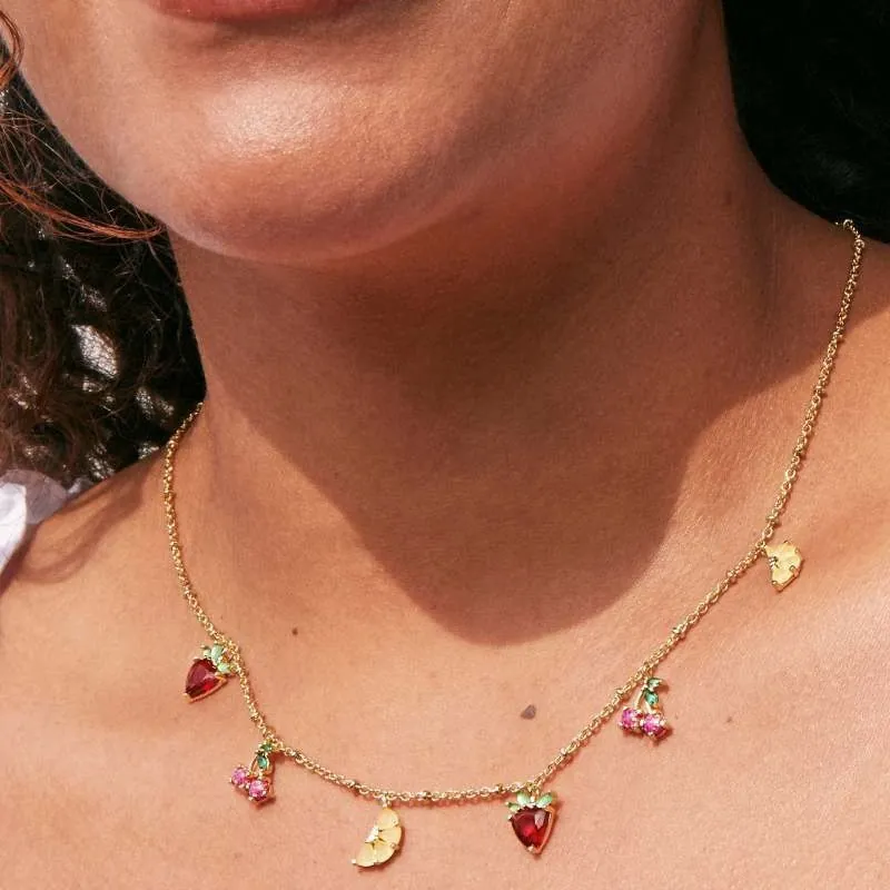Bunte Frucht Anhänger Halskette Kupfer Vergoldet Zirkon Kirsche Erdbeere Schmuck Für Damen