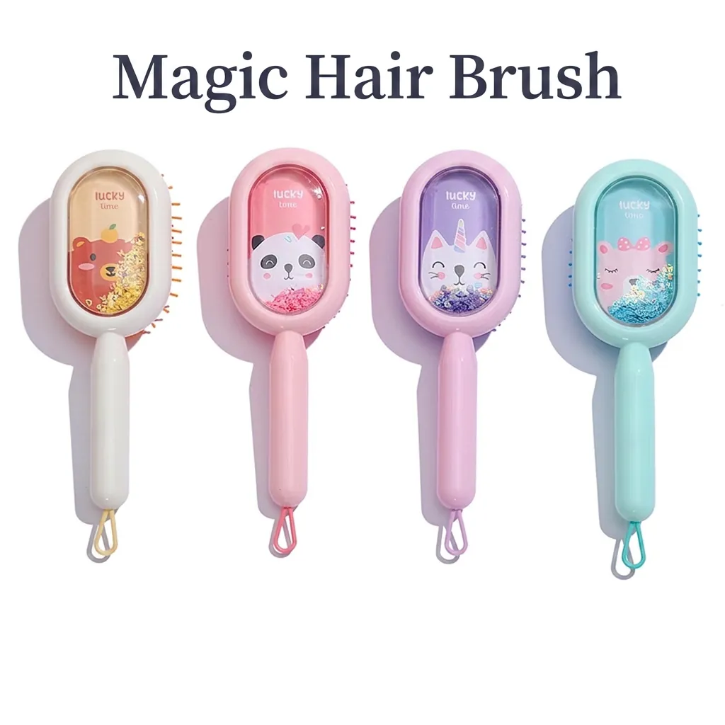 Cute Cartoon Air Cushion Hair Comb Plastic Transparent Detangling Massage Brush Liquid Quicksand Glitter Girls Kids