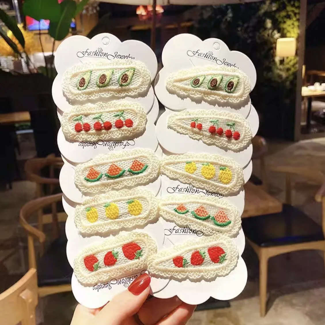 Sweet Embroidered Fruit Hair Clips For Girls Pastoral Style Lace Fabric Strawberry Cherry Pineapple Hairpin Accessories