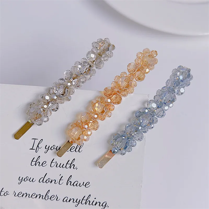 Handmade Crystal Beaded Hair Clip Shiny Glass Beads Alloy Duckbill Side Clip Elegant Korean Style For Women Girls