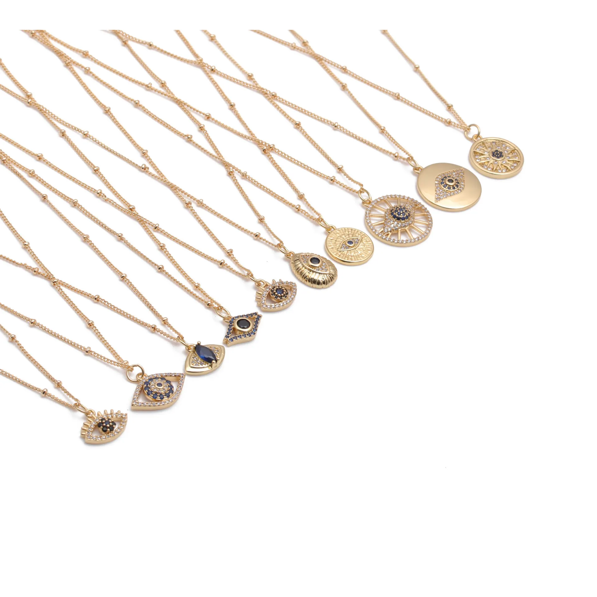 Collana Con Pendente Malocchio Rame Placcato Oro Zircone Blu Gioielli Boho Per Donna Catena A Sfere Regolabile