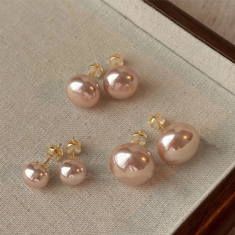 Elegant Artificial Pearl Stud Earrings Pink White Square Round Copper With 925 Sterling Silver Earring Post For Women