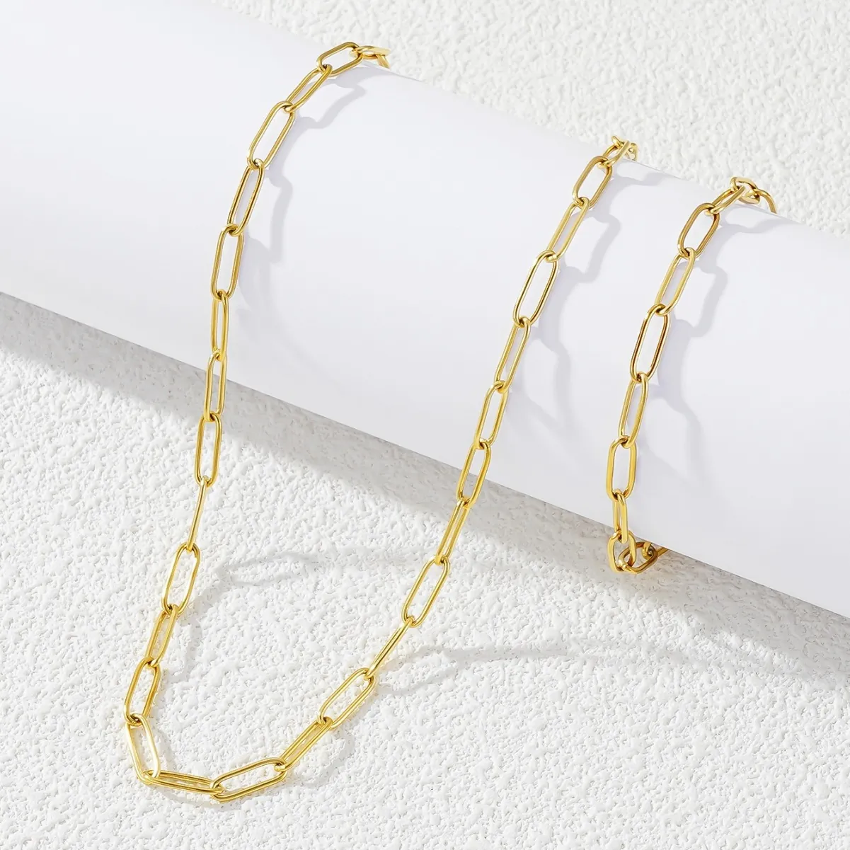 Minimalist Hip Hop Titanium Steel Jewelry Set Gold Plated Paperclip Chain Necklace And Bracelet Set For Unisex Fashion