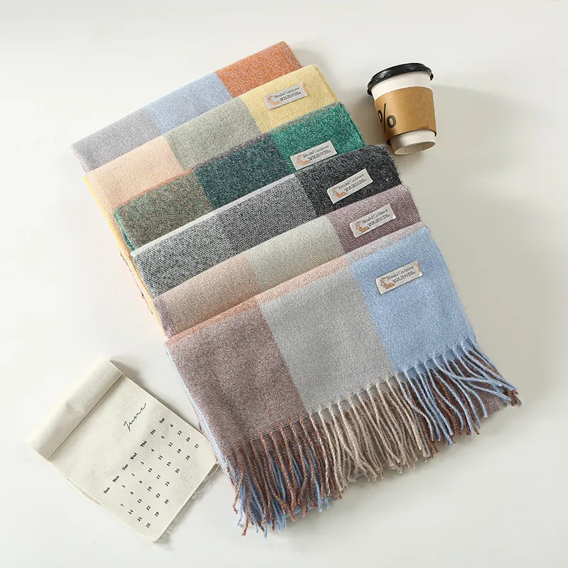Winter Plaid Scarf Shawl Soft Cashmere Blend Warm Tassel Wraps Korean Fashion For Women Oversized