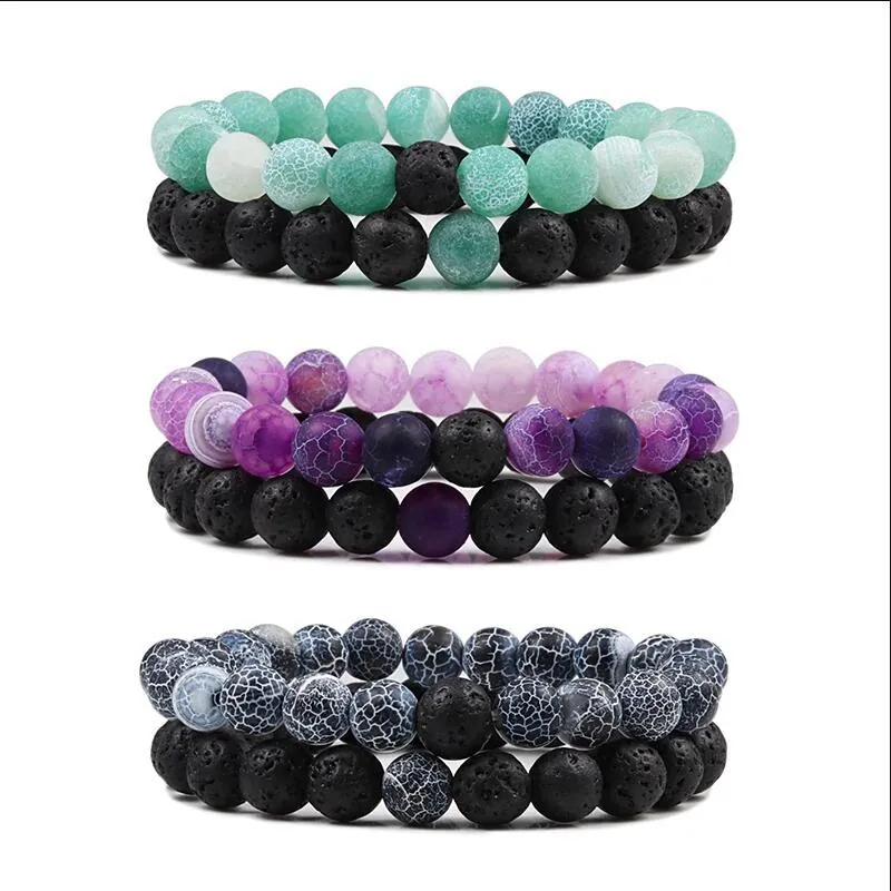 Bracelets En Perles De Pierre De Lave Naturelle Et Agate Vieillie Style Ethnique Élastique Bijoux Yoga Femmes Hommes