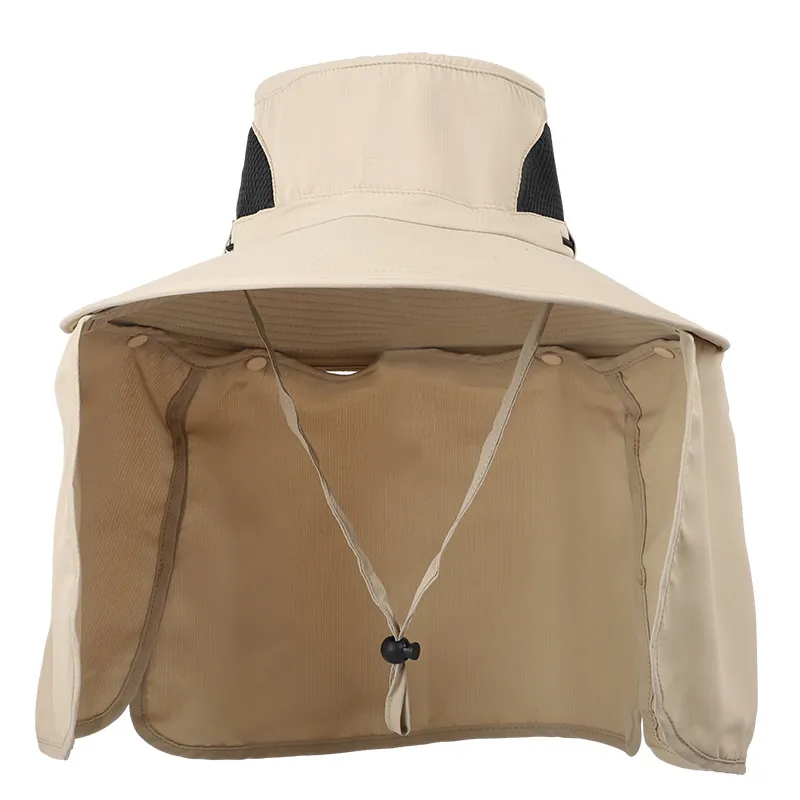 Sun Hat Wide Brim Waterproof Breathable Nylon Bucket Hat With Neck Flap For Fishing Hiking Men Adjustable Windproof