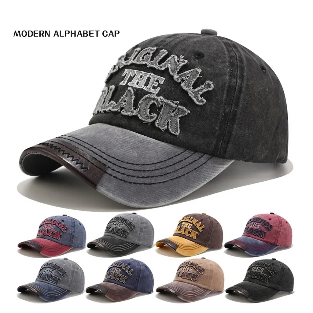 Washed Cotton Baseball Cap Vintage Distressed Embroidery Letter Leather Patchwork Adjustable Sun Hat Unisex Streetwear