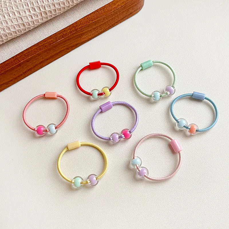 Elastici per Capelli Bambini Colori Caramella Carino Coda di Cavallo Treccia Corda per Capelli in Nylon Accessori con Perline