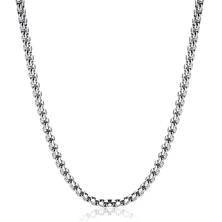 Collier Chaîne Box Acier Inoxydable Titane Poli Argenté Maillon Vénitien Bijou Pour Hommes Femmes