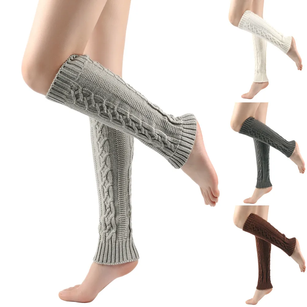 Cable Knit Women Winter Thermal Leg Warmers Acrylic Knit Long Socks Soft Ribbed Cuff Over Knee High Solid Color Casual Legwear