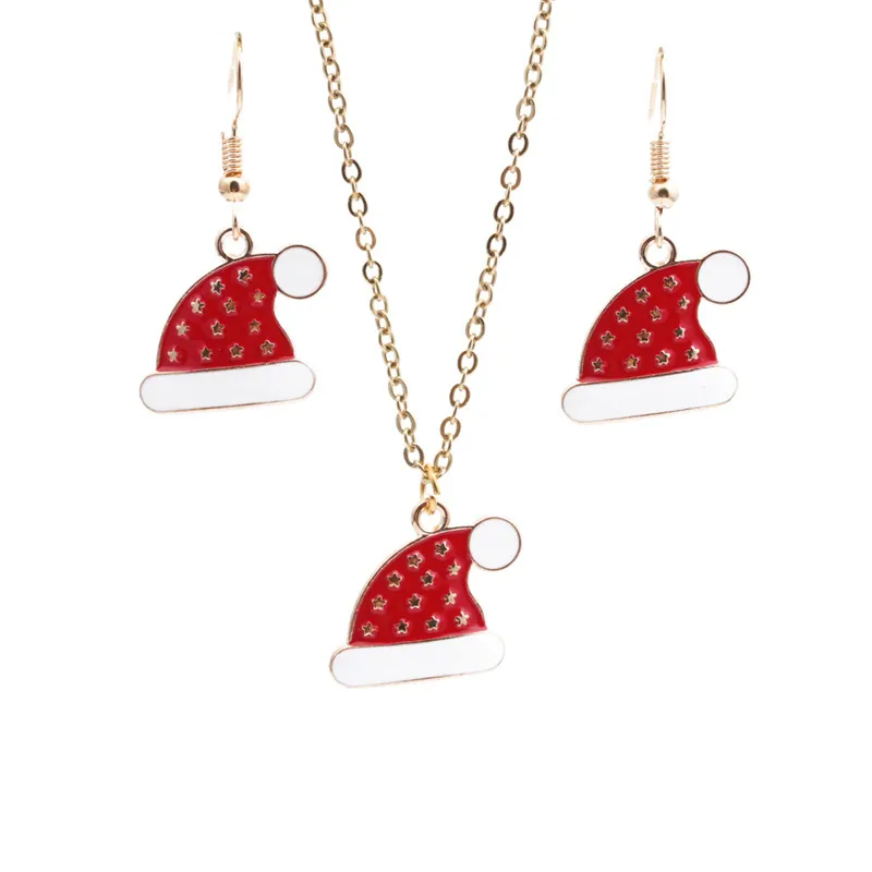 Collier Et Boucles D Oreilles Bonnet De Noel Alliage Email Bijoux De Fete Fantaisie Pour Femmes Filles Celebration