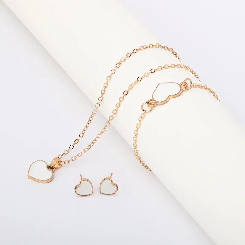 Heart Necklace Bracelet And Earrings Jewelry Alloy Enamel Minimalist Fashion For Women Versatile Ins Style