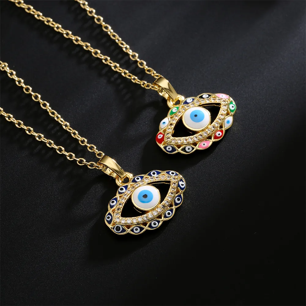 Evil Eye Anhänger Halskette Kupfer 18K Vergoldet Zirkon Emaille Nazar Amulett Modeschmuck Für Damen