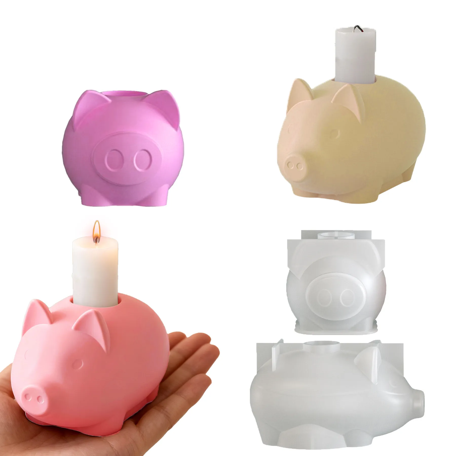 Pig Shape Candle Holder Silicone Mold Animal DIY Plaster Casting Tool For Aromatherapy Desktop Ornament Crafting