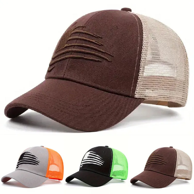 Trucker Hat Mesh Baseball Cap American Flag Embroidery Adjustable Contrast Color Sunshade Snapback For Men Women