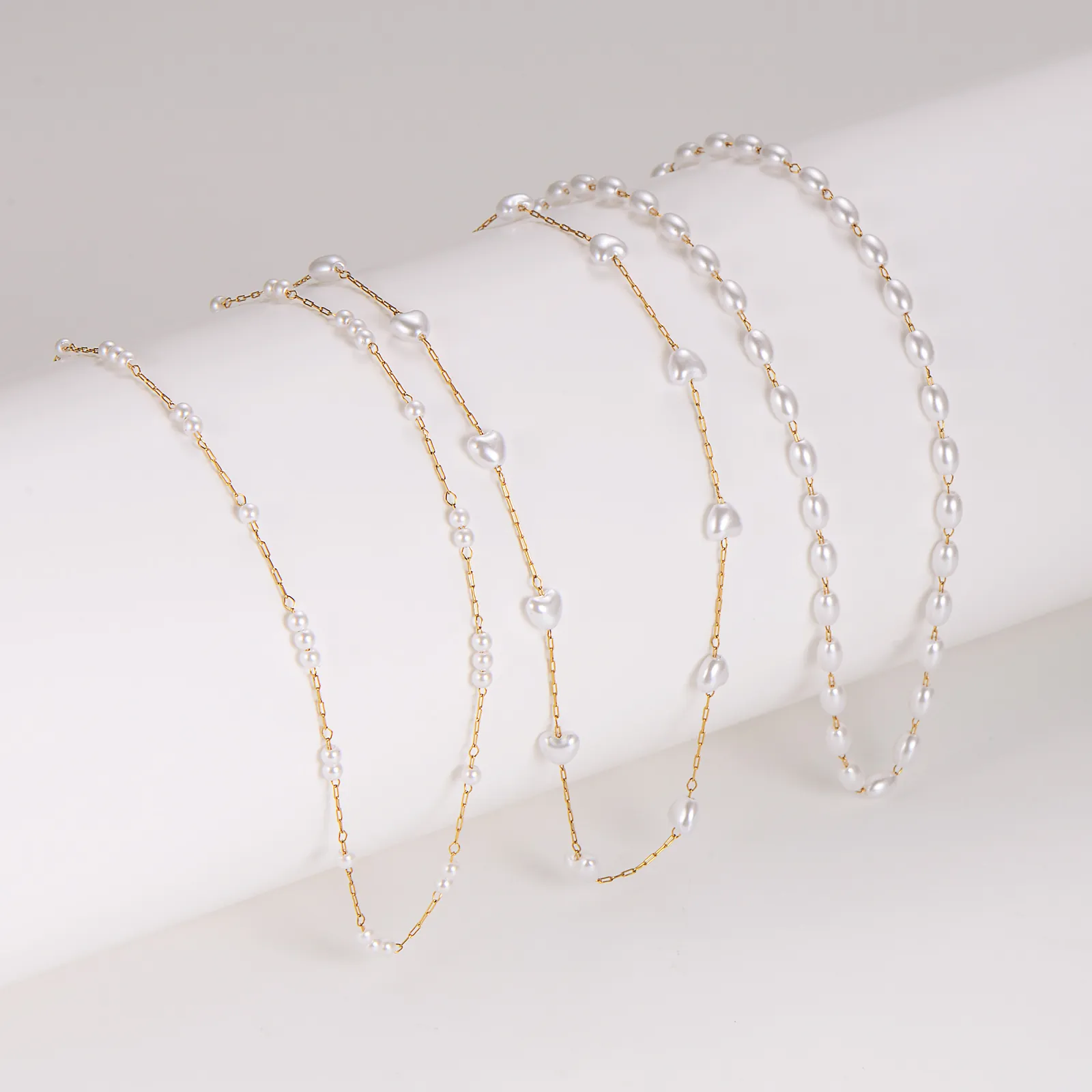 Artificial Pearl Necklace 304 Stainless Steel Heart Oval Beads 18K Gold Plated Elegant Vintage Minimalist Jewelry For Women