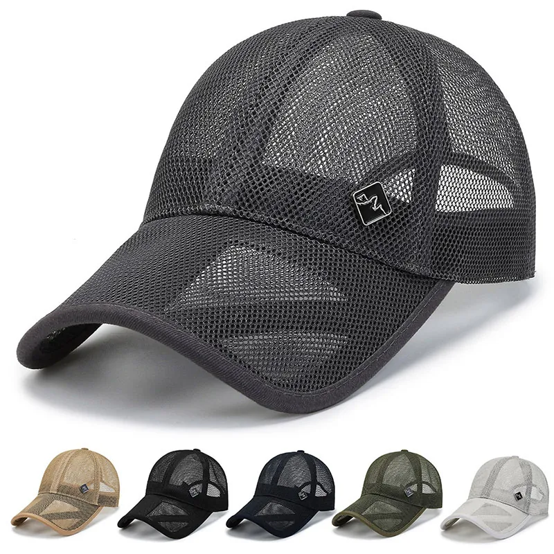 Casquette De Baseball Entièrement En Maille Respirante Polyester Protection Solaire Chapeau De Sport Pour Hommes