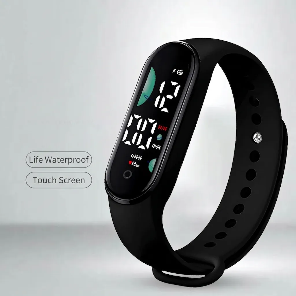 Digital Sports Watch LED Touch Screen Waterproof Heart Rate Pedometer Smart Fitness Band Silicone Strap Outdoor Universal
