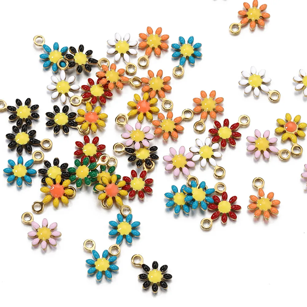 Pendentif Fleur Marguerite en Acier Inoxydable Émail Coloré Charme Floral Pour Fabrication de Bijoux DIY Collier Bracelet Femme