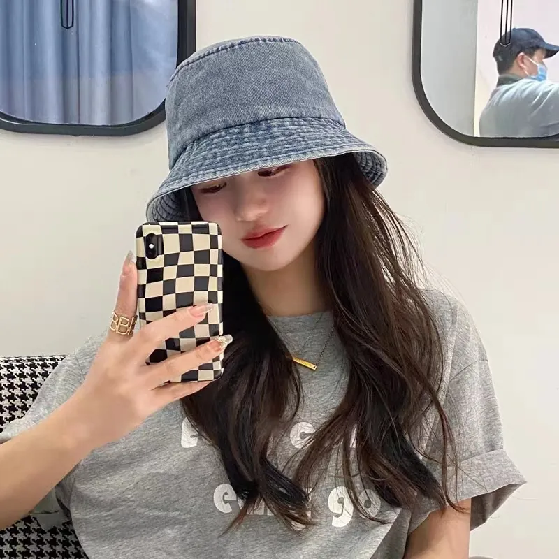 Washed Denim Bucket Hat Retro Distressed Sunshade Outdoor Breathable Cotton Fisherman Basin Cap For Women Men Casual
