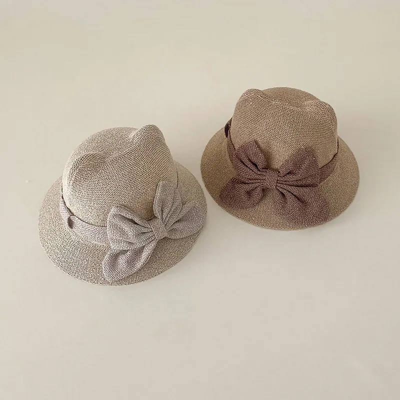 Summer Baby Girls Bowknot Cat Ear Straw Hat Sun Protection Beach Hat For Infants Toddler Breathable Straw Woven Cap
