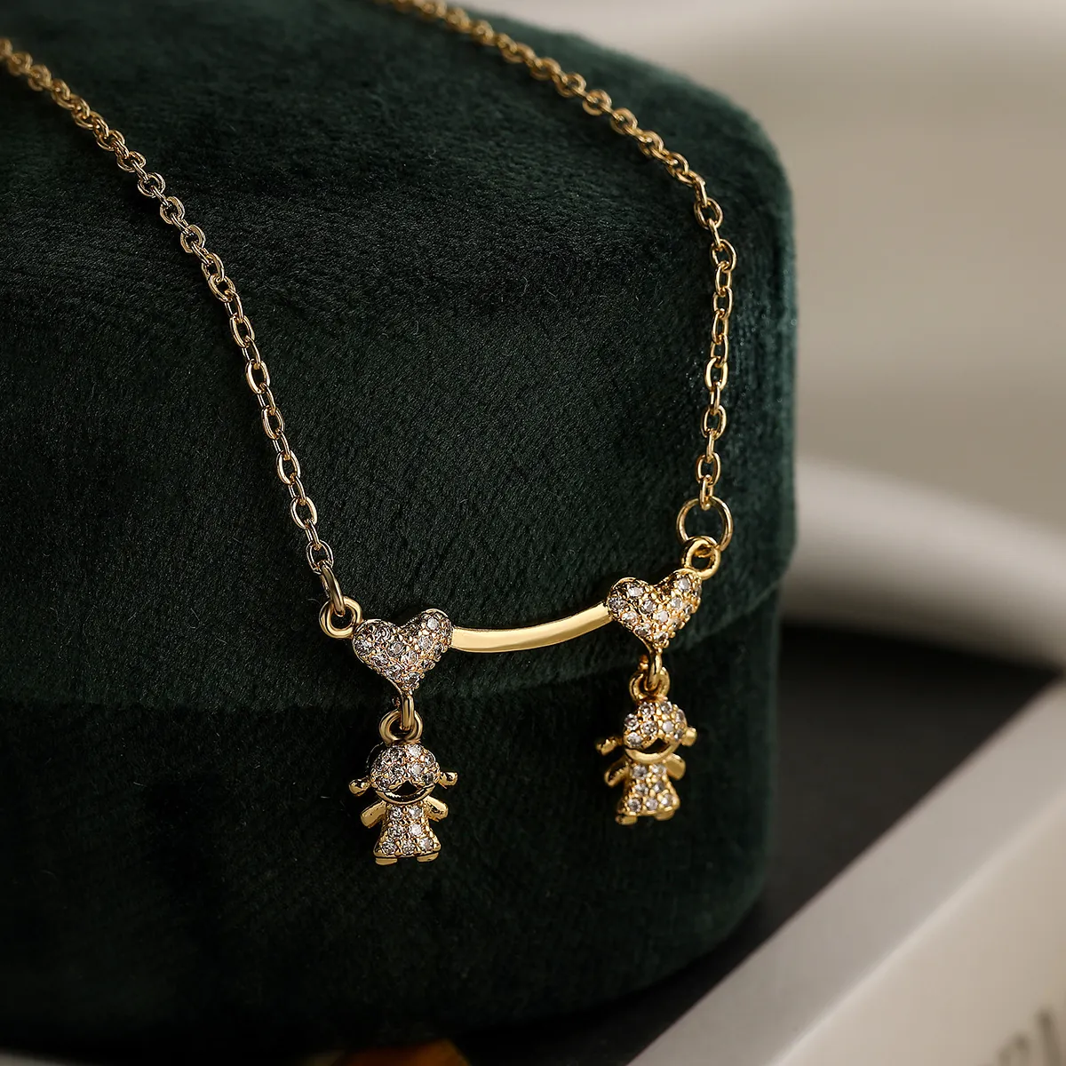 Minimalist Gold Plated Copper Pendant Necklace With Zircon Boy Girl Heart Charms Fashion Jewelry For Women