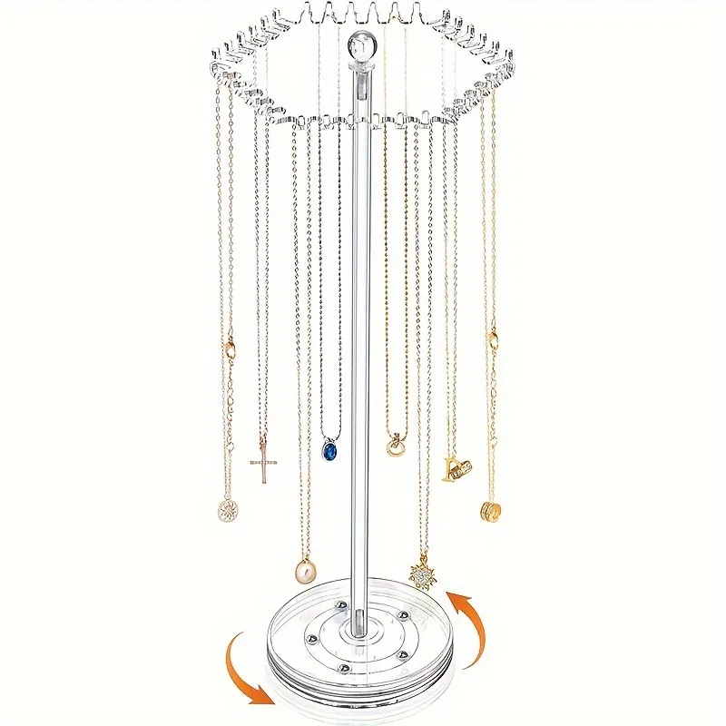 Rotatable Acrylic Necklace Stand Organizer Transparent Jewelry Display Holder With Multiple Hooks For Chains Bracelets