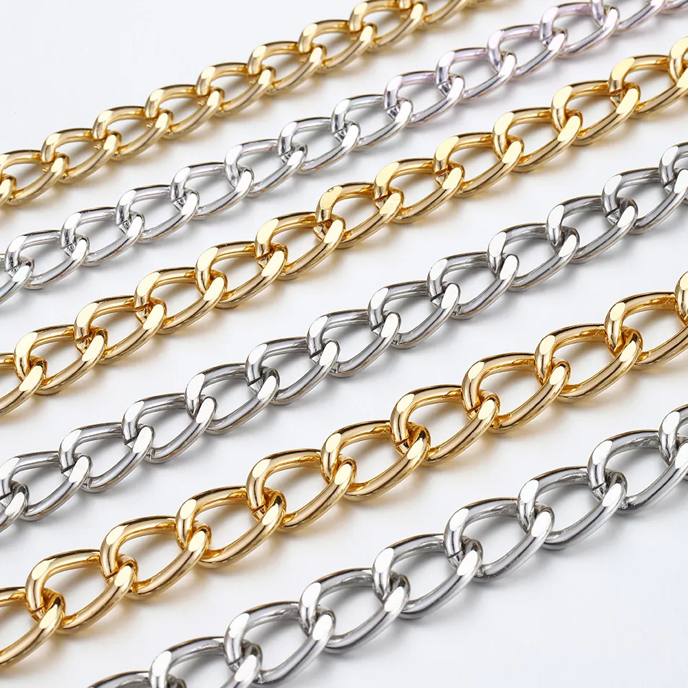 Aluminum Cuban Link Chain Flat Curb Link For DIY Necklace Bracelet Making Hip Hop Jewelry Craft Accessory