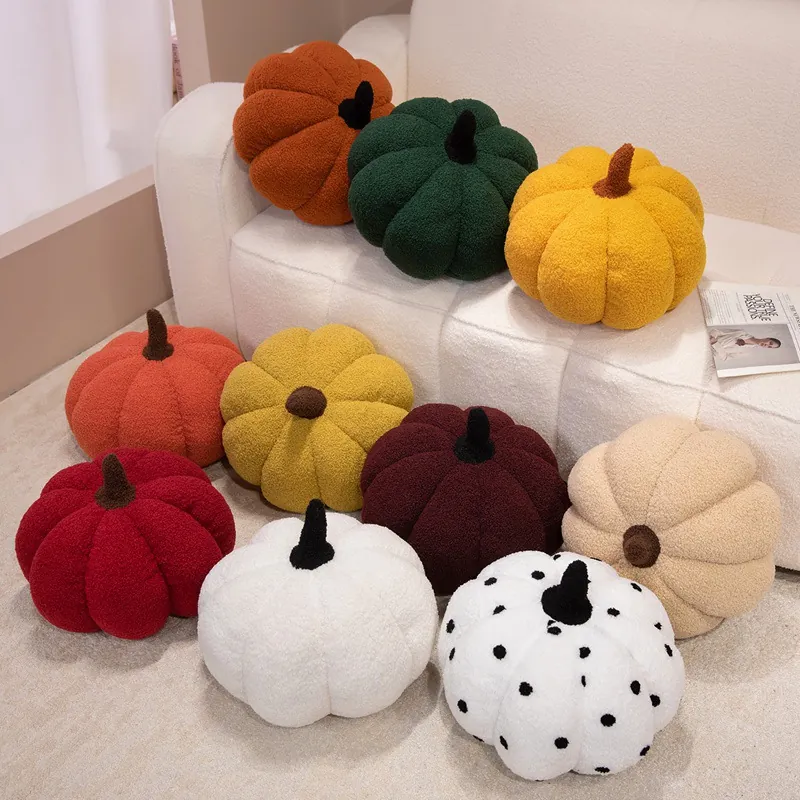 Pompoen Sierkussen Teddy Fleece Zacht Pluche Decoratief Kussen Voor Halloween Thanksgiving Home Sofa Decor
