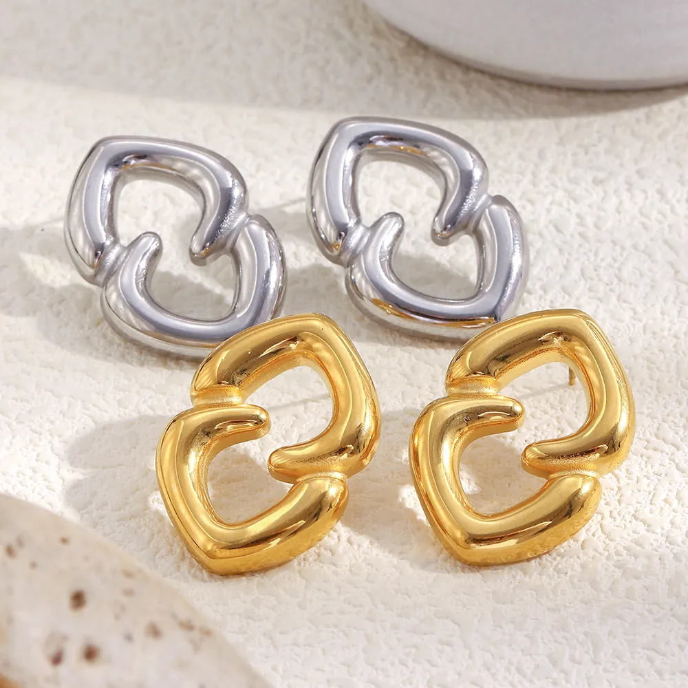 Geometric Heart Line Stud Earrings Stainless Steel 18K Gold Plated Minimalist Elegant Fashion Jewelry Gift For Women