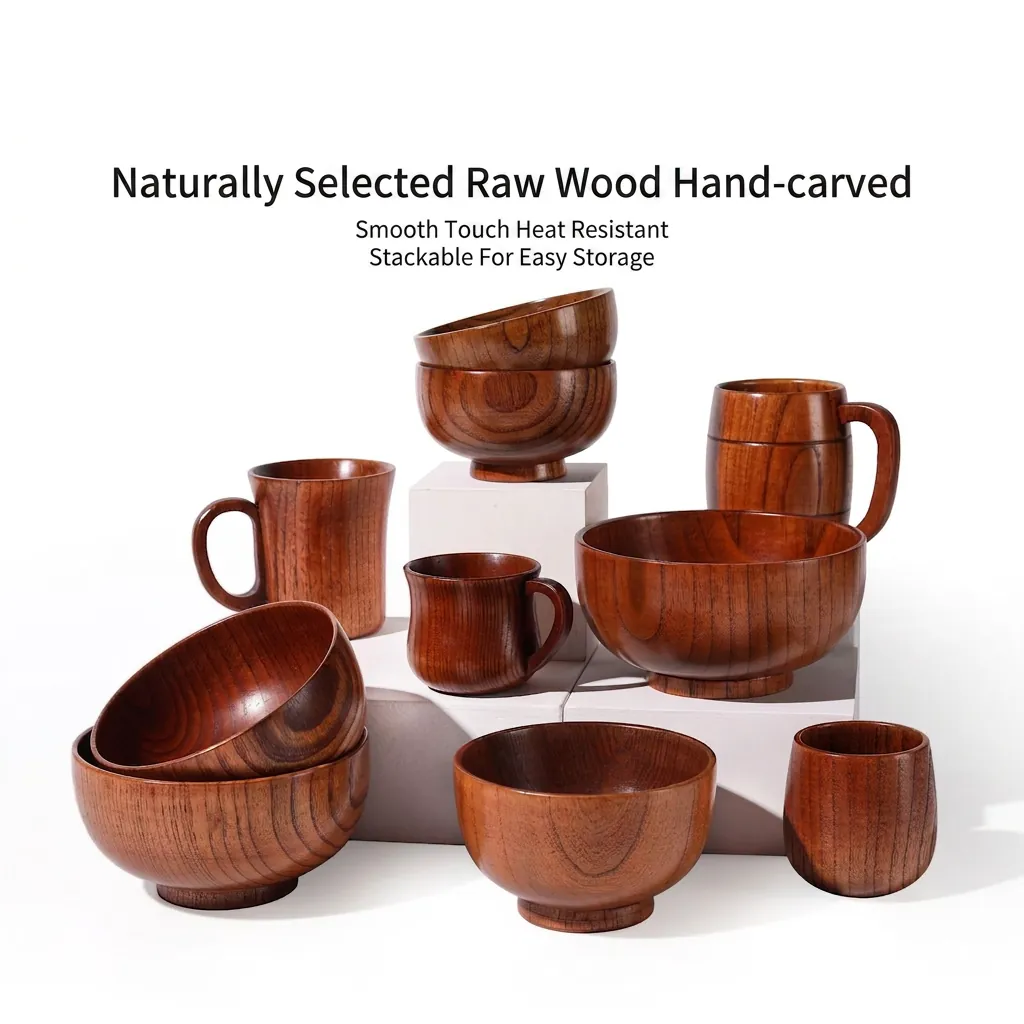Nordic Retro Wooden Beer Mug Natural Jujube Wood Insulated Water Cup With Handle Vintage Handcrafted Tea Cup For Home Kitchen