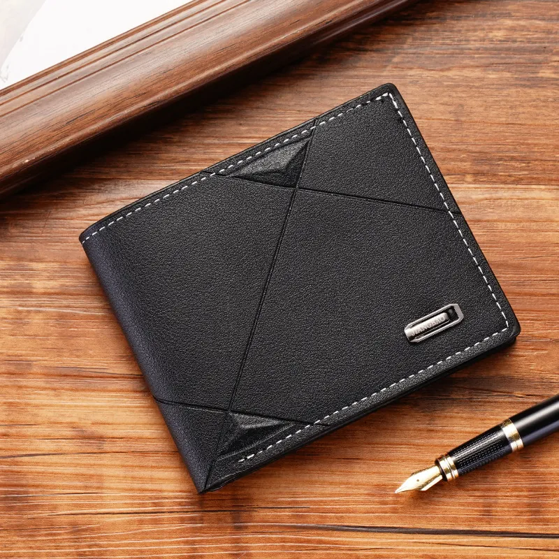 Men Bifold Short Wallet PVC Leather Lychee Texture Slim Multi Card Slots Cash Pocket Casual Business Fashion Style