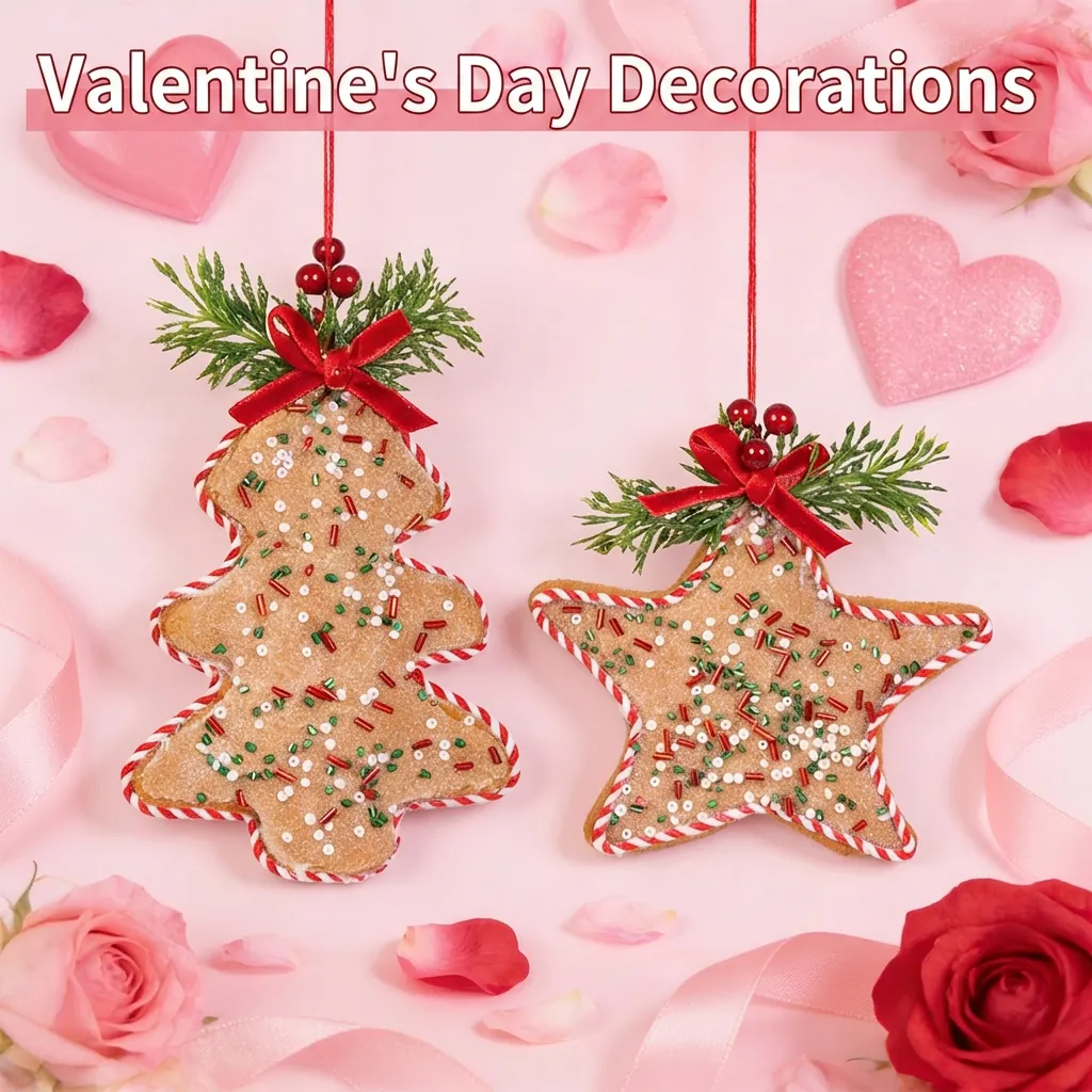 Christmas Hanging Ornaments Gingerbread Style Non-Woven Felt Star Tree Pendants With Red Bow Pine Needles For Holiday Decor