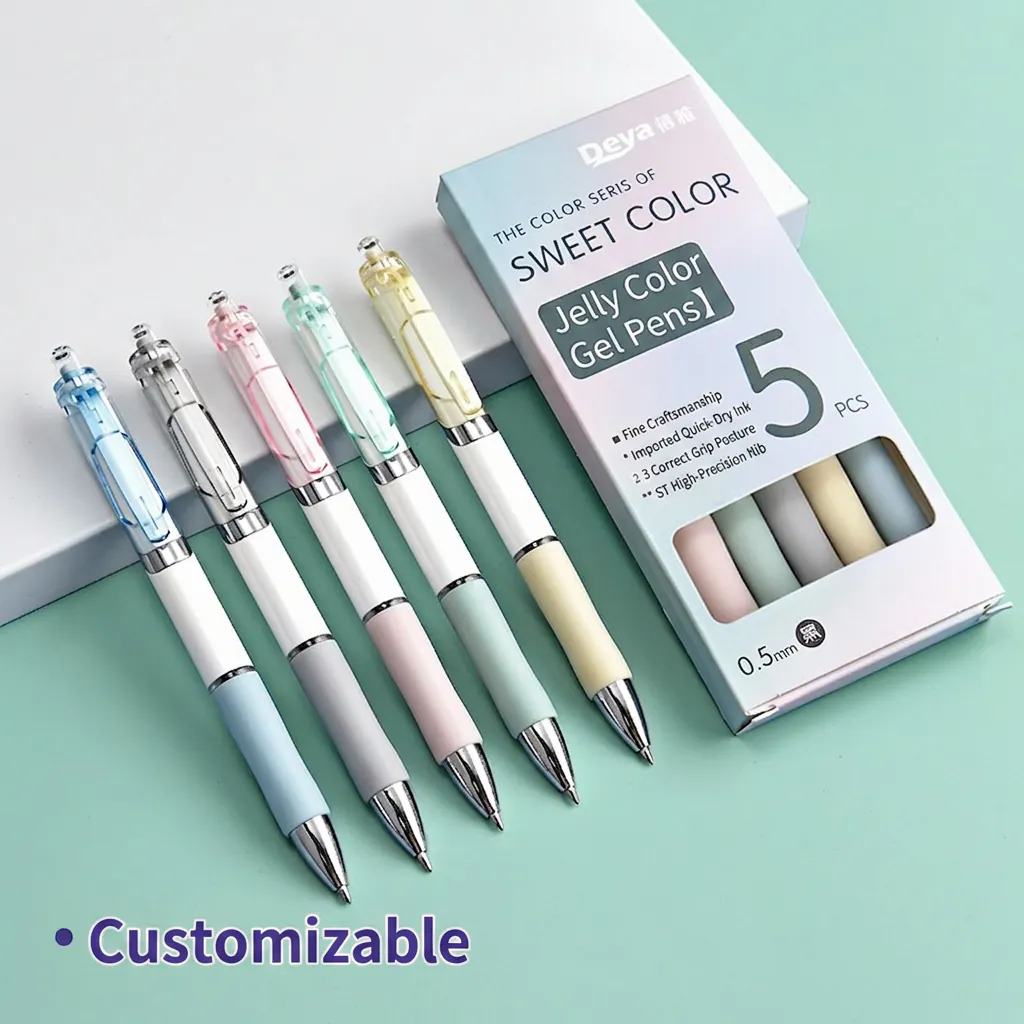 Retractable Gel Pens 0.5mm Black Ink Bullet Tip Quick Drying Macaron Morandi Colors Soft Rubber Grip Office Stationery