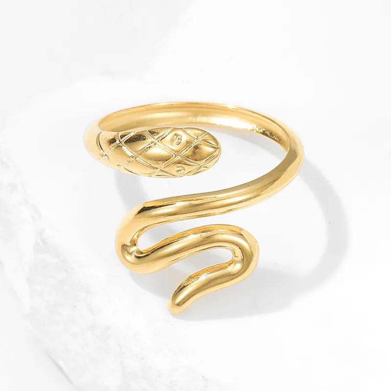 Bague Serpent Vintage Acier Inoxydable Plaqué Or 18K Ajustable Bijoux De Déclaration Personnalisés Pour Femmes