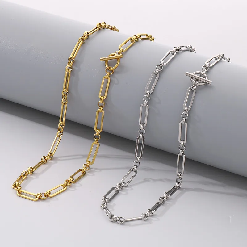 Collier Et Bracelet Minimaliste Avec Fermoir À Bascule En Cœur Acier Inoxydable Titane Chaîne À Maillons Mode