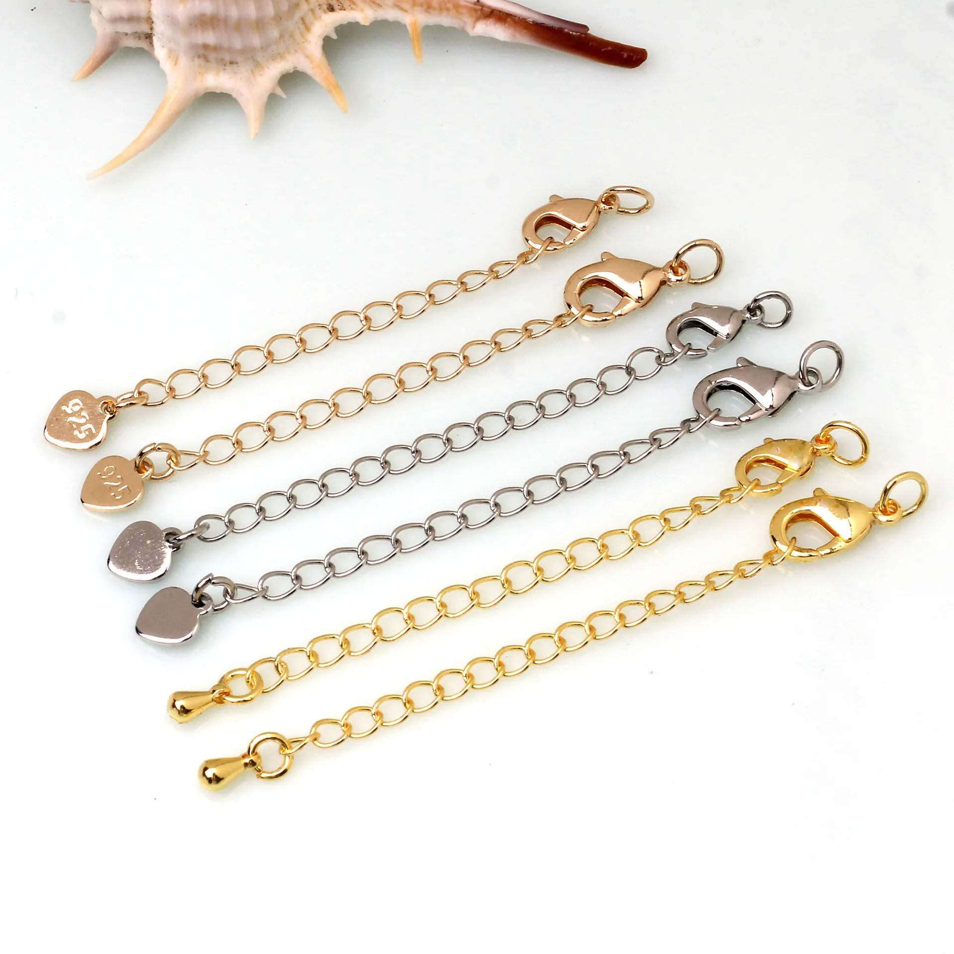 Chaîne Extension Collier Bracelet Avec Fermoir Mousqueton Cuivre Pendentif Coeur Goutte Accessoire Bijoux DIY