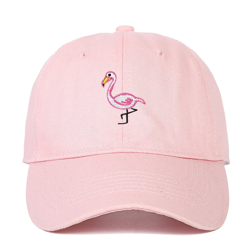 Flamingo Embroidered Cotton Baseball Cap Outdoor Sun Protection Adjustable Curved Brim Six Panel Casual Hat