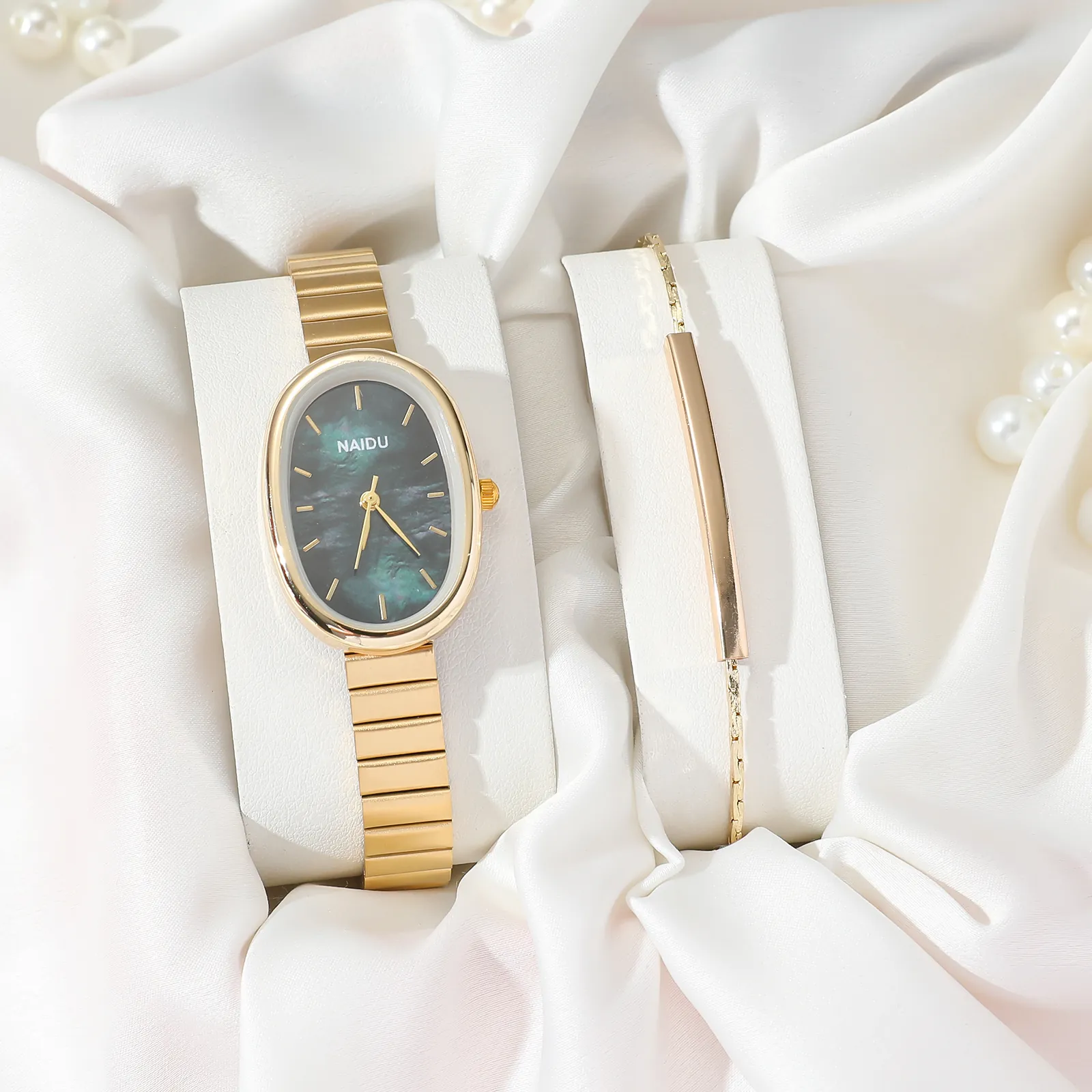 Women Quartz Watch Bracelet Elegant Oval Dial Alloy Steel Strap Fashion Minimalist Gift For Lady