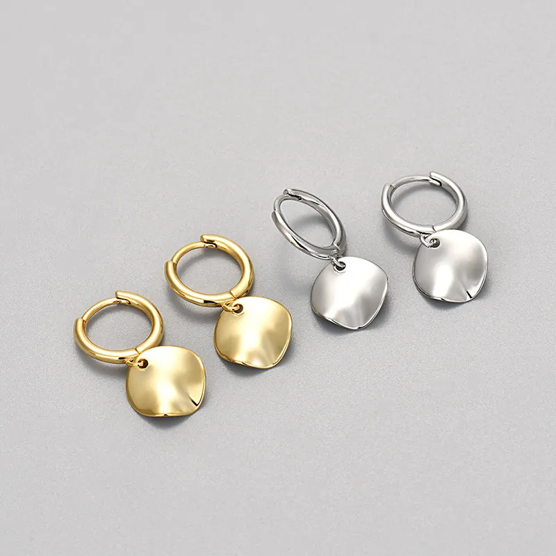Minimalist Copper Irregular Round Disc Drop Earrings Wavy Texture Gold Silver Electroplated Hoop Pendant Earrings For Women Jewelry