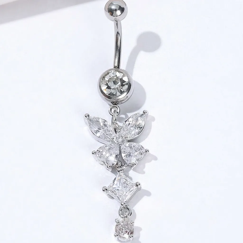 Butterfly Navel Ring Copper AAA Cubic Zirconia Dangle Belly Piercing Jewelry For Women Fashion