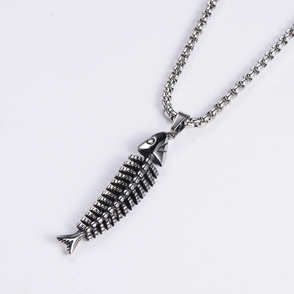 Fischgräten Anhänger Halskette 304 Edelstahl Gothic Punk Vintage Industrial Stil Skelett Schmuck Für Damen Herren