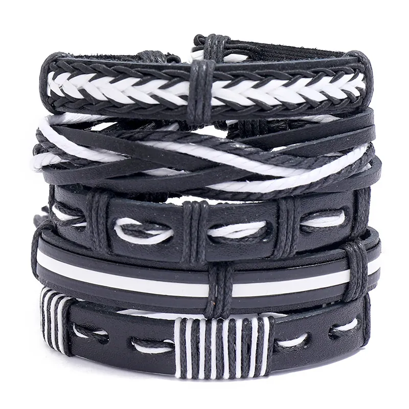 Multi Layer Braided Bracelet Retro Punk Bohemian Style Adjustable Artificial Leather Wax Cord Unisex Hand Jewelry